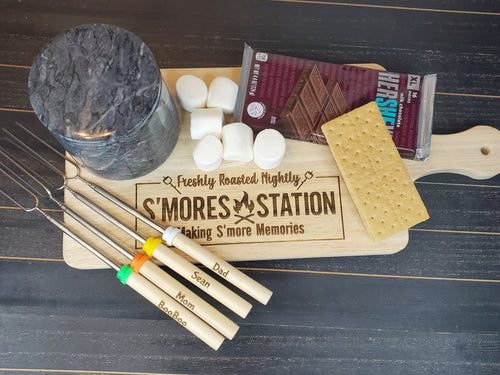 Deluxe Personalized Smore Station with tabletop Fireplace/ Pit Laser It VA