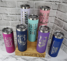Load image into Gallery viewer, Engraved Skinny Tumbler with straw American Eagle Embrodiery and Laser It VA
