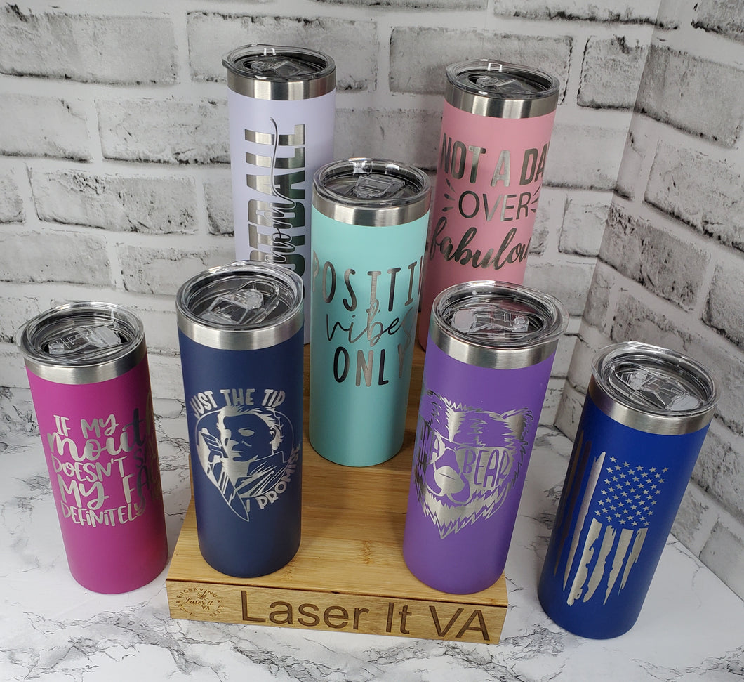 Engraved Skinny Tumbler with straw American Eagle Embrodiery and Laser It VA