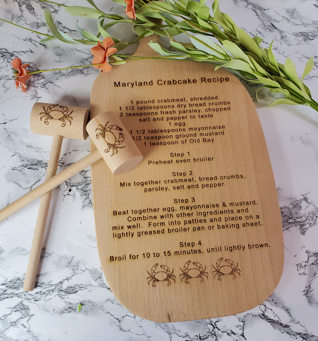 Engraved Beech recipe board with mallets American Eagle Embrodiery and Laser It VA