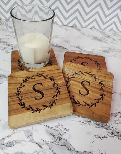 Wood Coasters Set of 4 Monogrammed American Eagle Embrodiery and Laser It VA